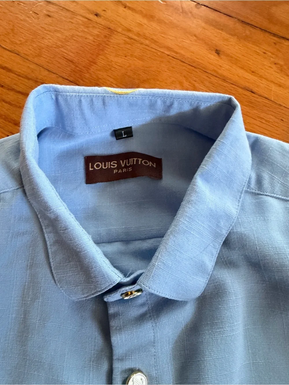 Louis Vuitton Pale Blue Short Sleeve Button-Down Shirt with Patch